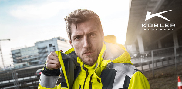 Brünetter Mann in gelber Warnschutzkleidung Schutzkleidung.